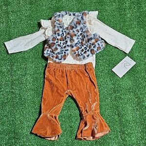 Leopard Print Vest with Orange Velvet Pants Set